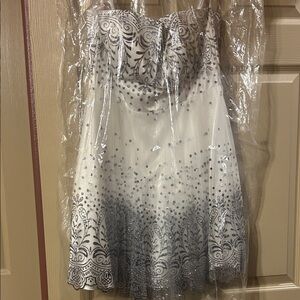 Alyce Paris Strapless White and Silver Dress